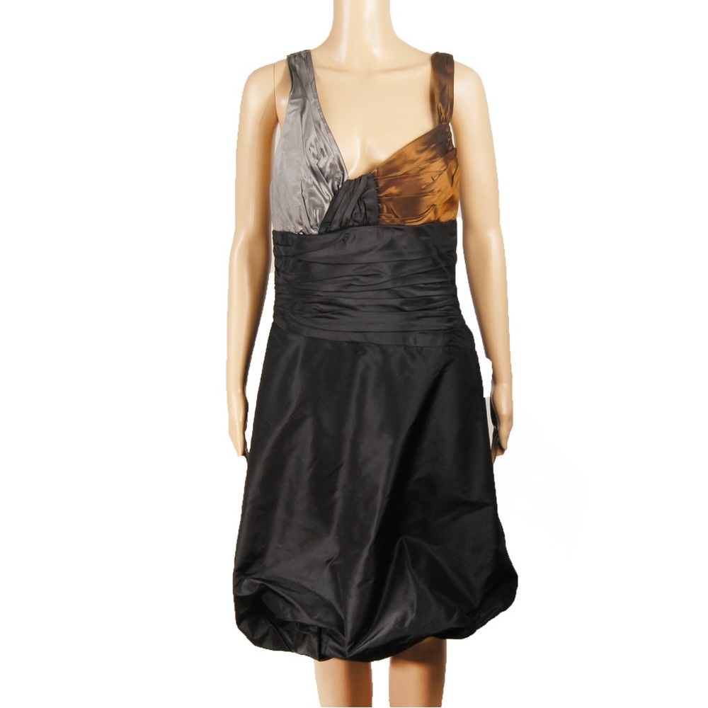 Rare NWT Vintage Gianfranco Ferre Sample Metallic Grey Brown Black Rouche Dress